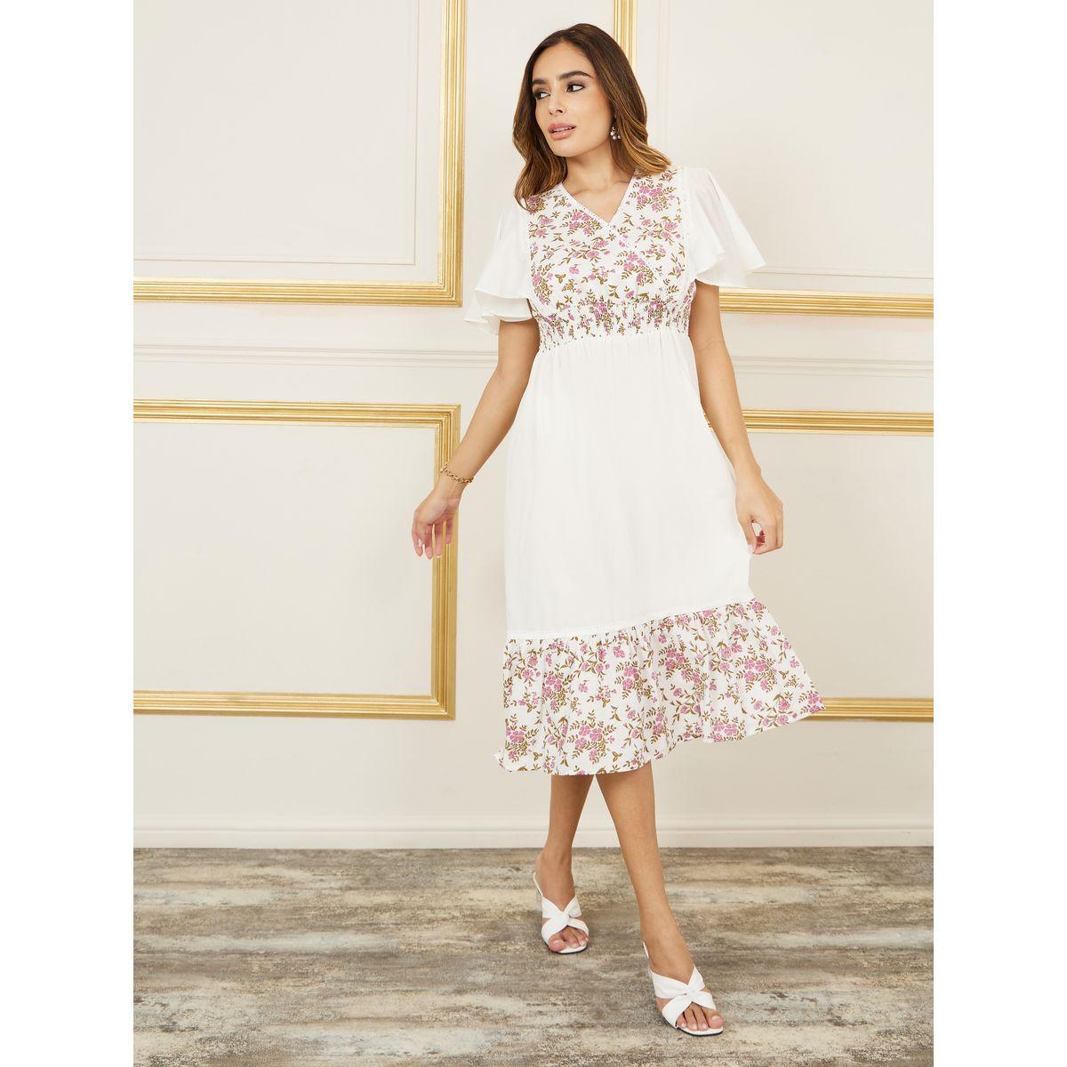 Styli Floral Print Lace Detail A-Line Midi Dress-women-clothing-dresses-image-1
