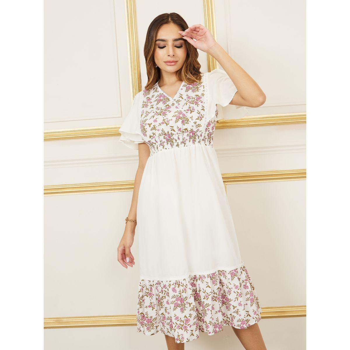 Styli Floral Print Lace Detail A-Line Midi Dress-women-clothing-dresses-image-2