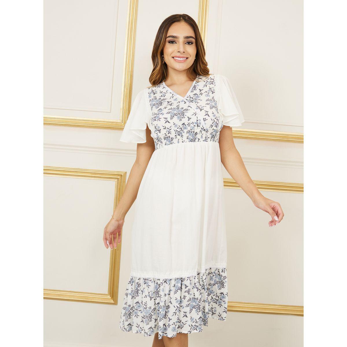 فستان ميدي بطبعة زهور وتفاصيل دانتيل-women-clothing-dresses-image-2