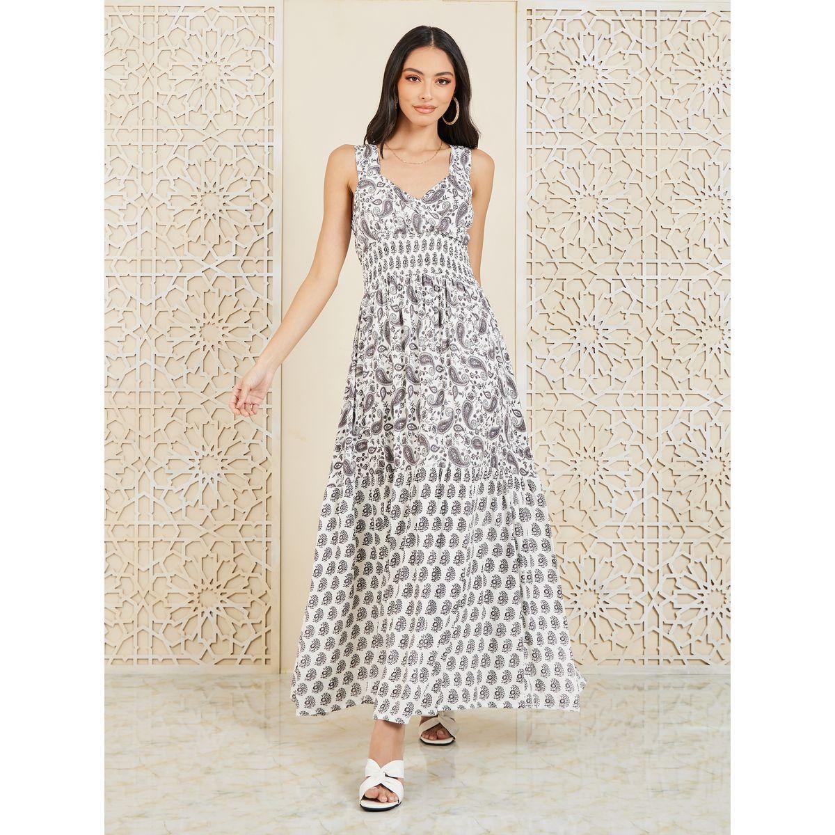 Styli Paisley Print Smocked Detail Tiered Maxi Dress-women-clothing-dresses-image-1