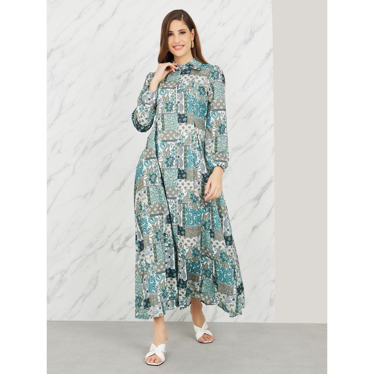 Styli Patchwork Print A-Line Shirt Maxi Dress-women-clothing-dresses-image-1
