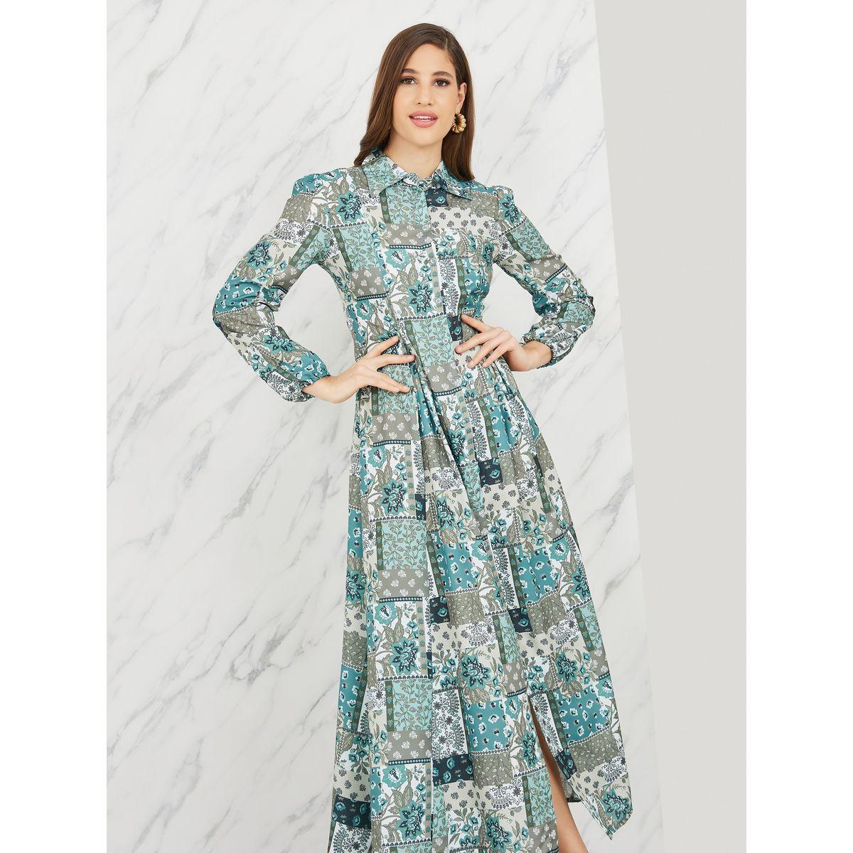 Styli Patchwork Print A-Line Shirt Maxi Dress-women-clothing-dresses-image-2