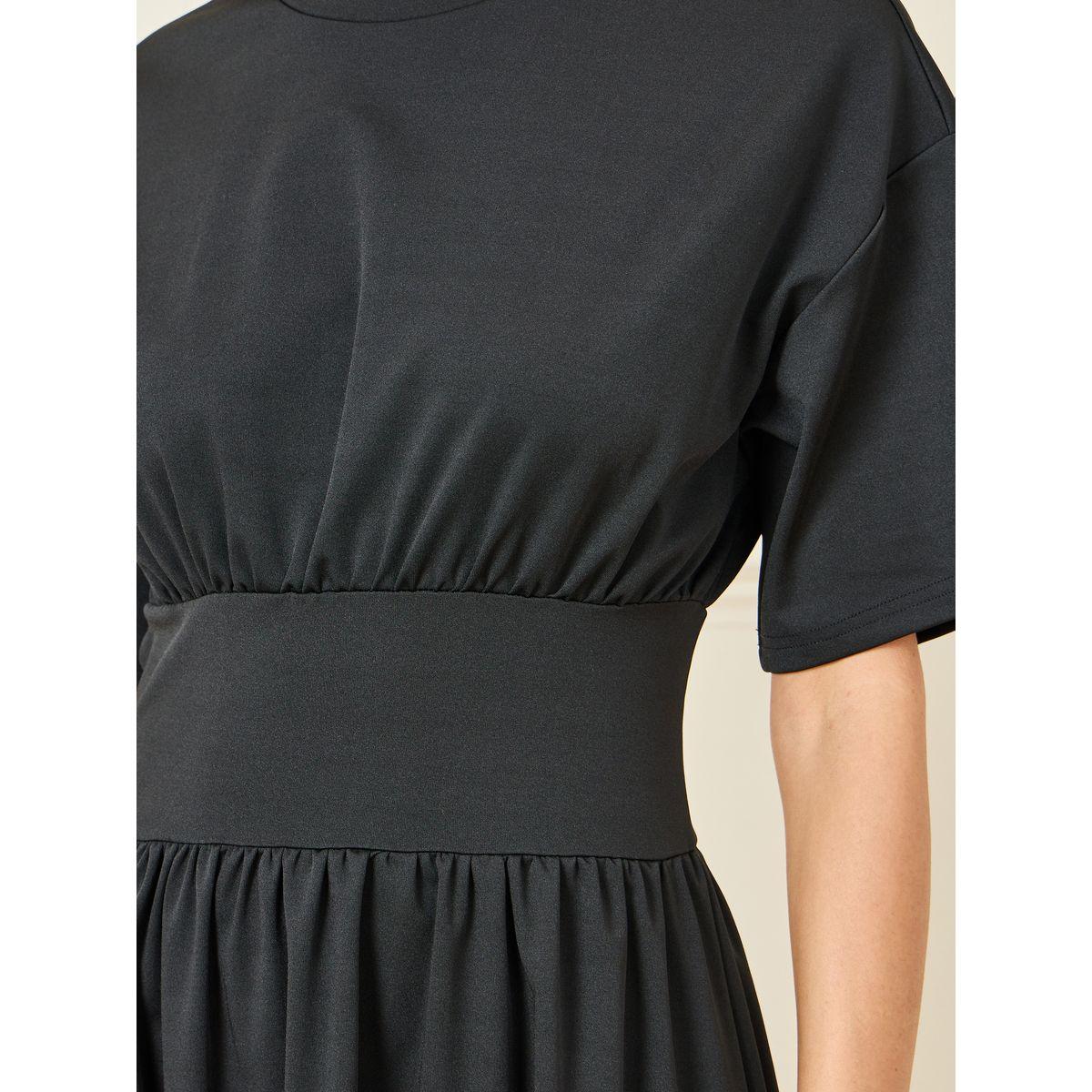 Styli Gathered Detail Solid A-Line Midi Dress-women-clothing-dresses-image-3