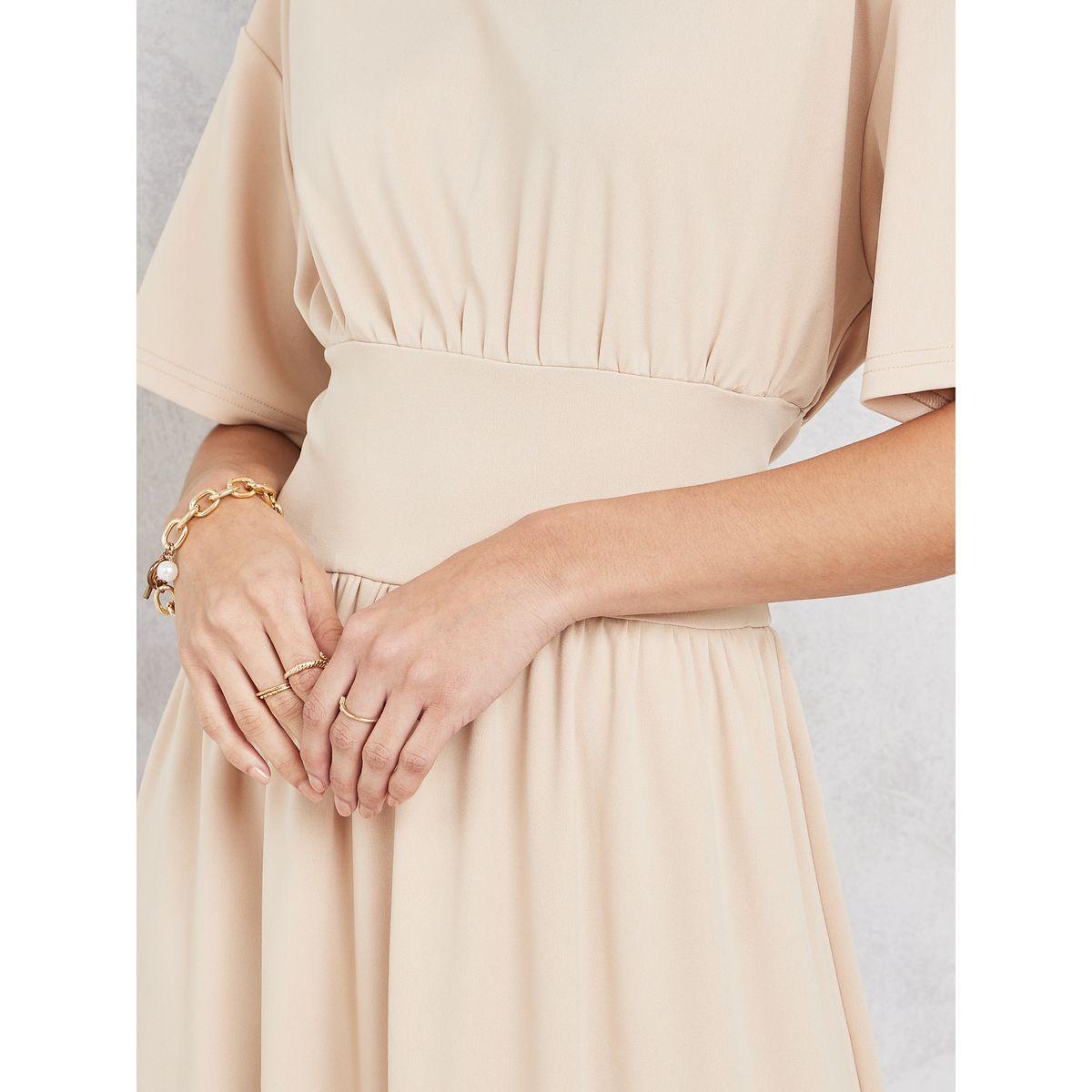 Styli Solid Drop Shoulder Sleeves A-Line Midi Dress-women-clothing-dresses-image-3