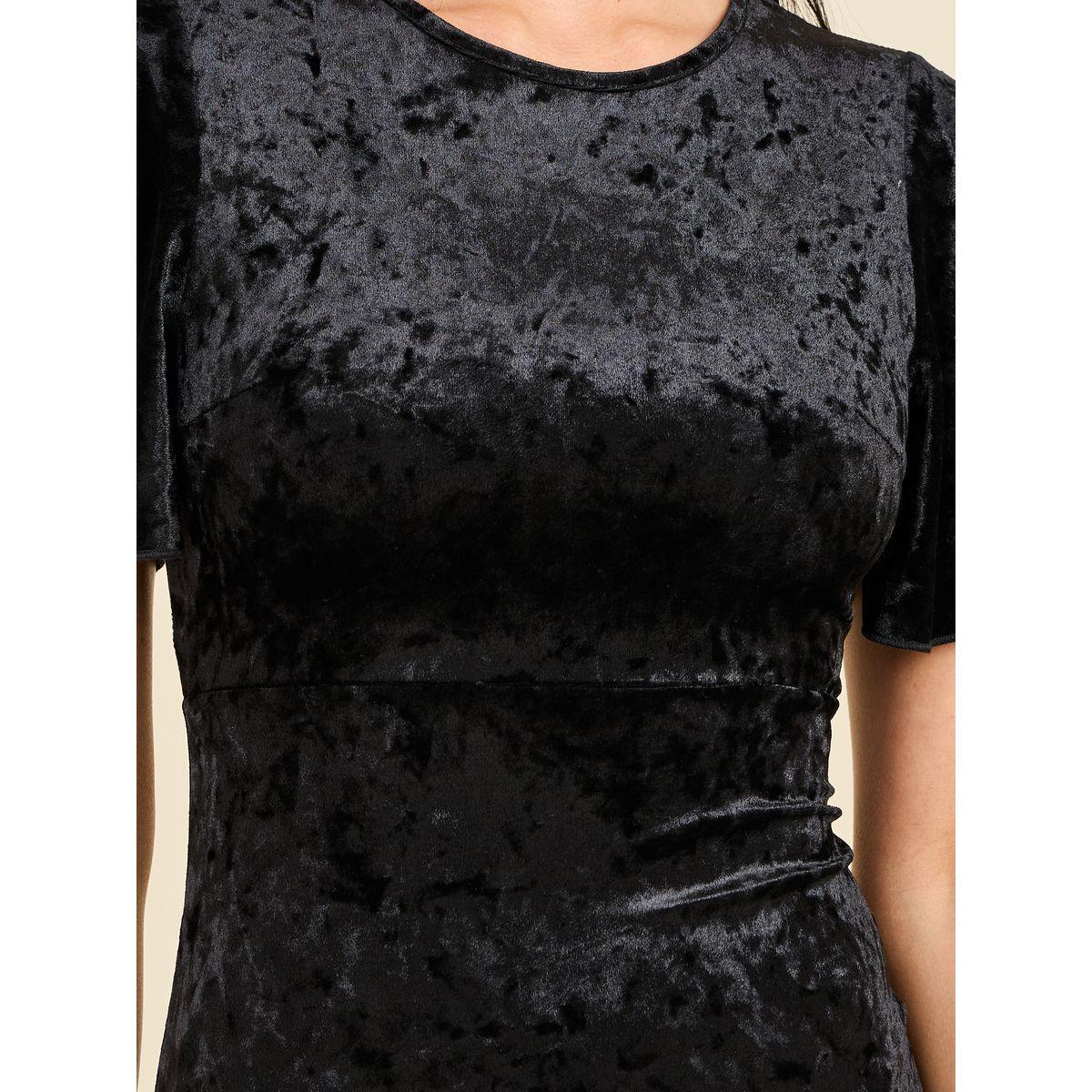 Styli Velvet Sheath Midi Dress with Frill Hem-women-clothing-dresses-image-3