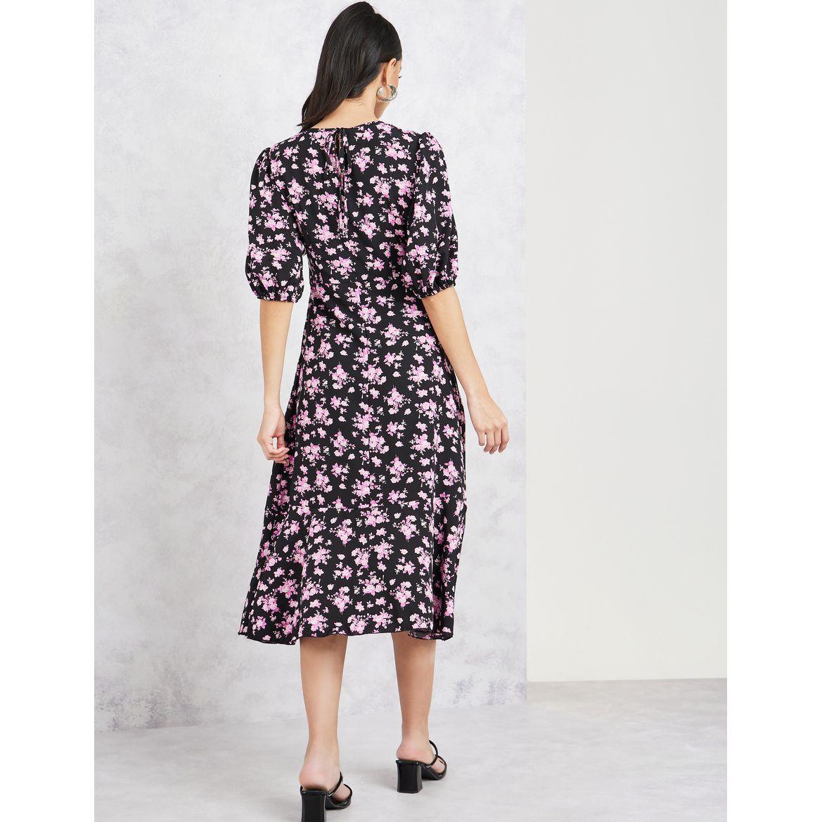 Styli Printed A-Line Midi Dress with Puff Sleeves-women-clothing-dresses-image-4