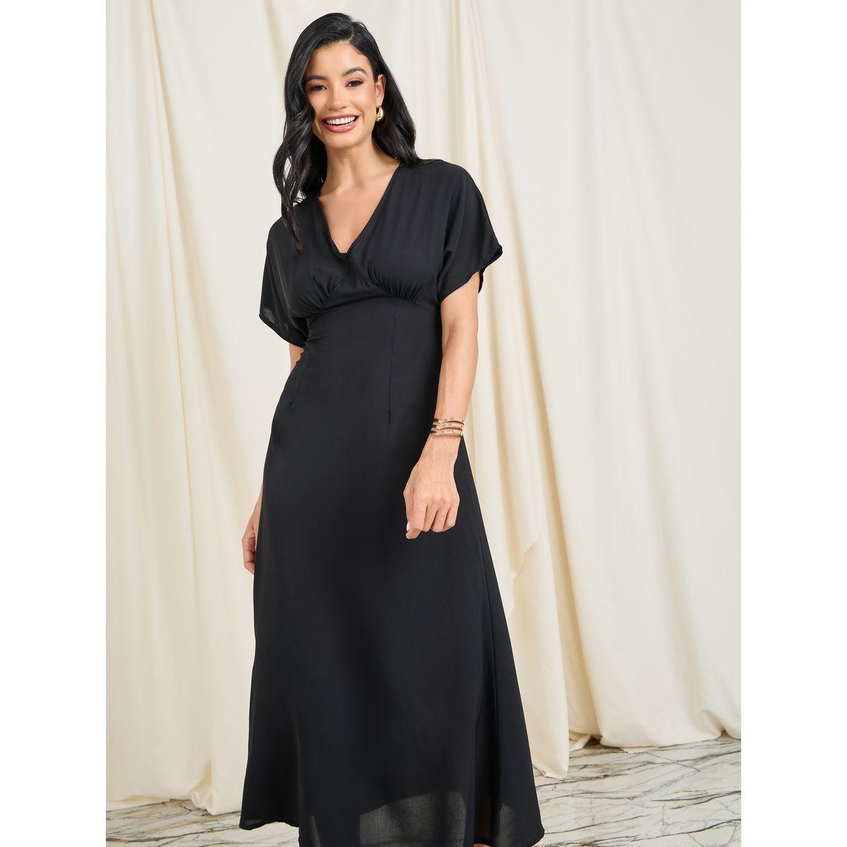 Styli Solid V Neck A-Line Midi Dress-women-clothing-dresses-image-2