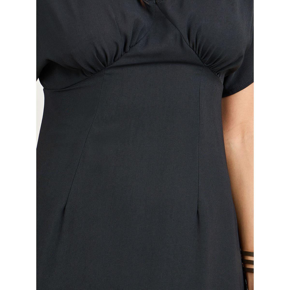 Styli Solid V Neck A-Line Midi Dress-women-clothing-dresses-image-3