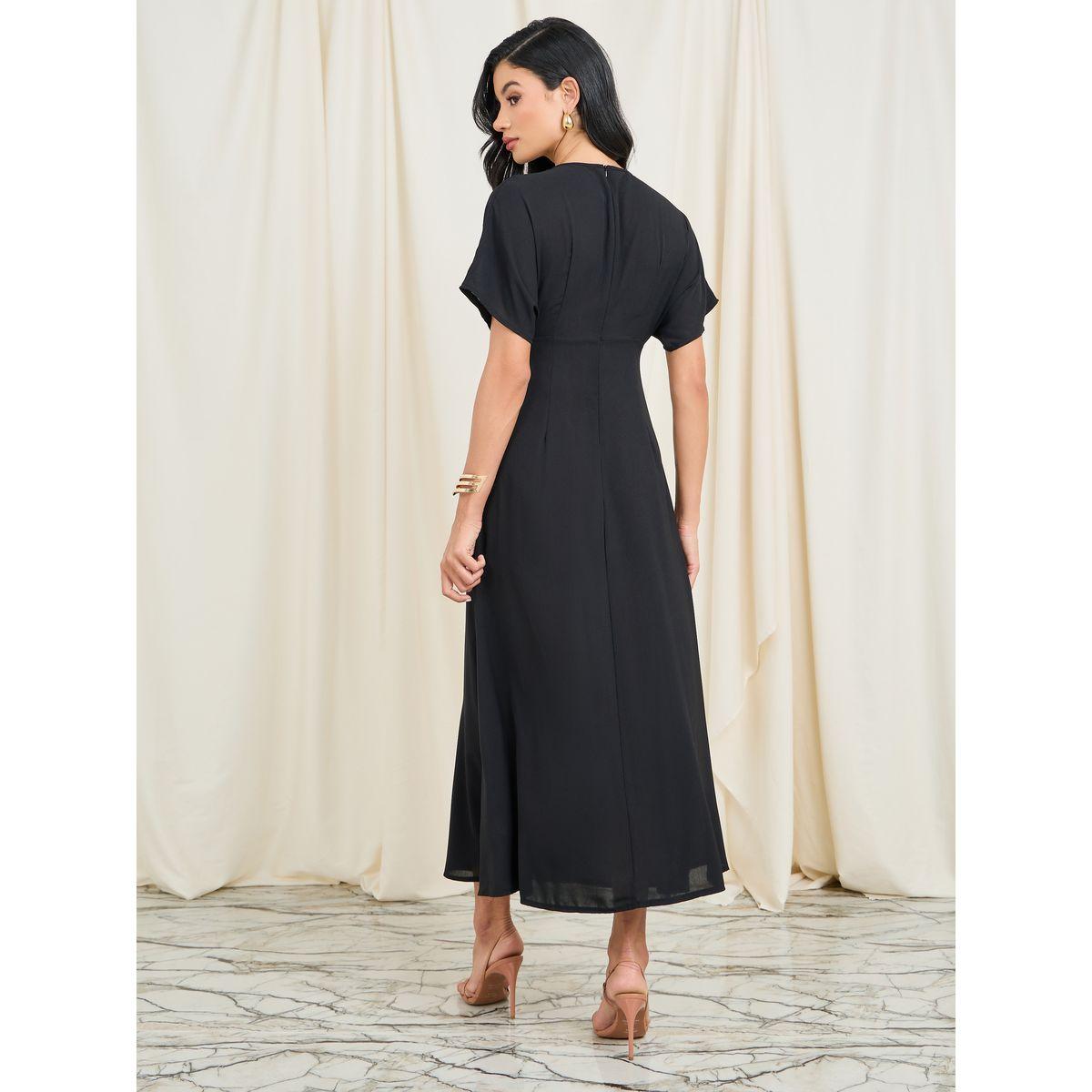 Styli Solid V Neck A-Line Midi Dress-women-clothing-dresses-image-4
