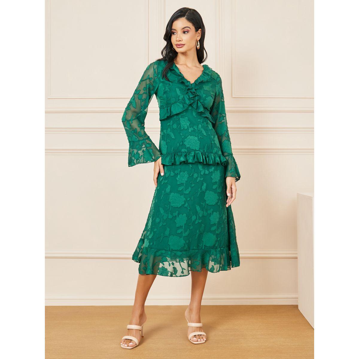 فستان ميدي بتفاصيل زهور وكشكش-women-clothing-dresses-image-1