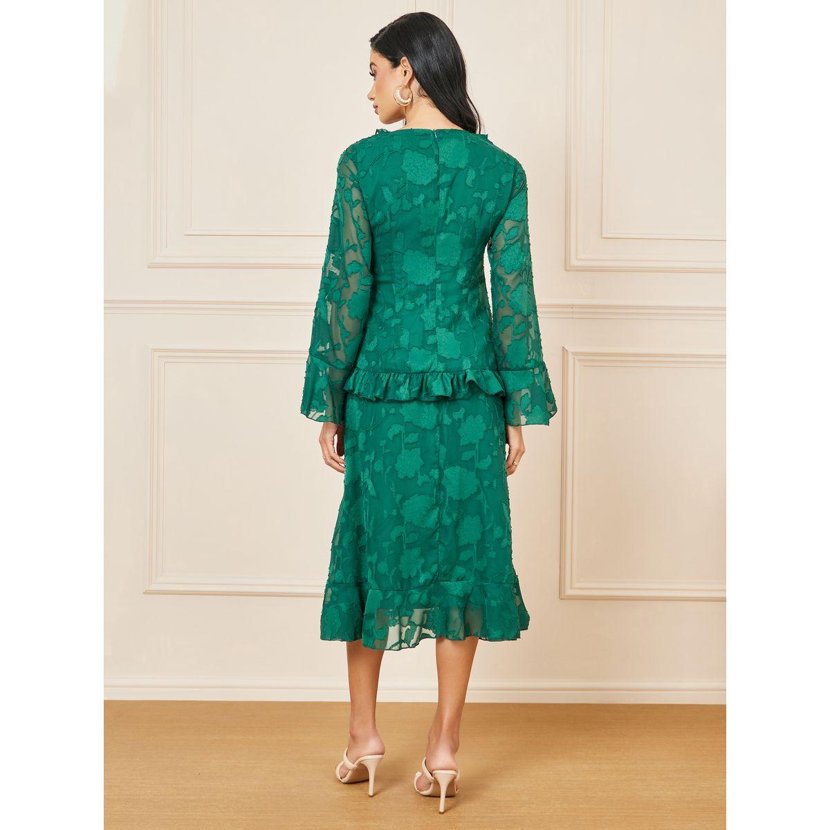 Styli Floral Textured Ruffle Detail Shift Midi Dress-women-clothing-dresses-image-4