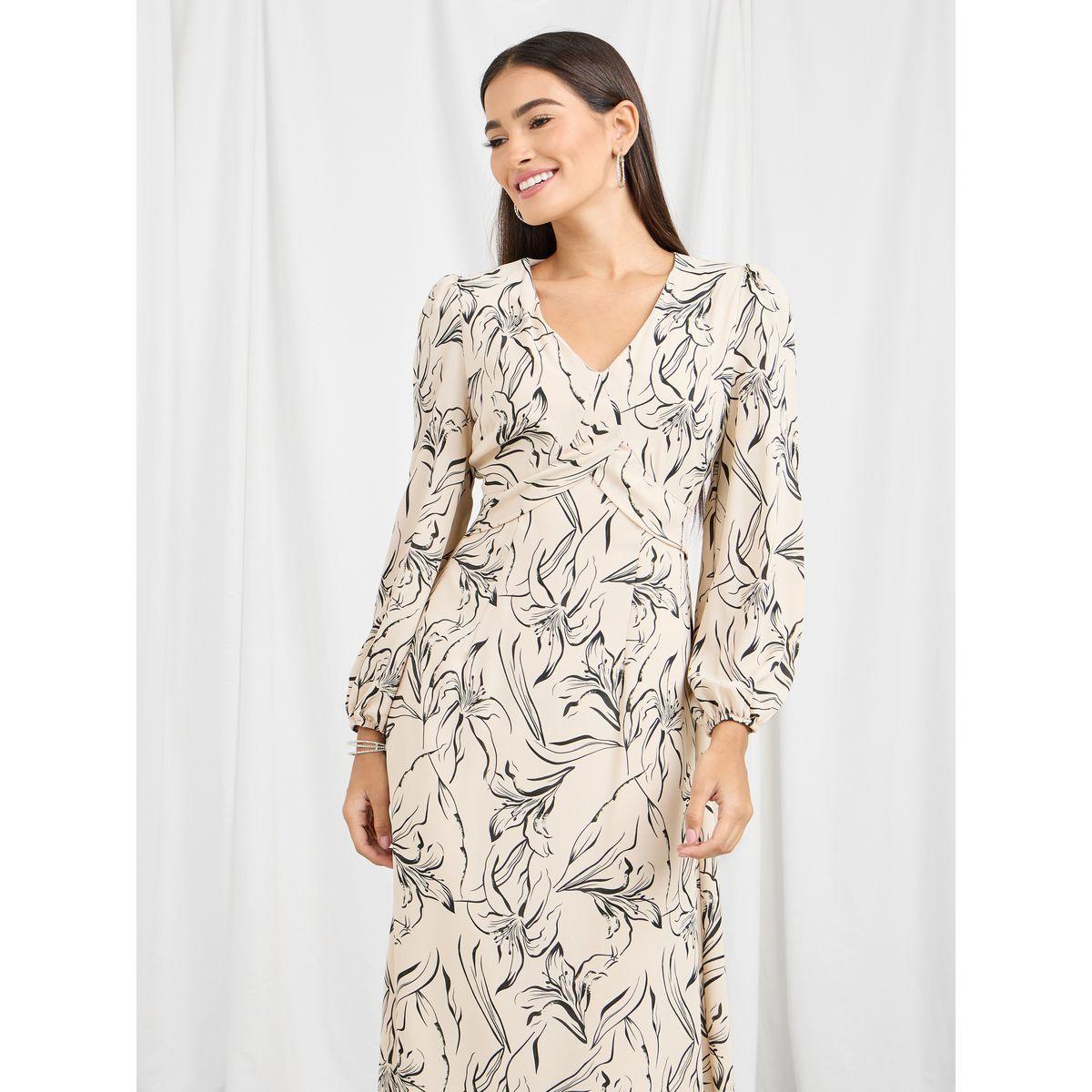 فستان ميدي مطبع بزهور مع أكمام بأساور-women-clothing-dresses-image-2