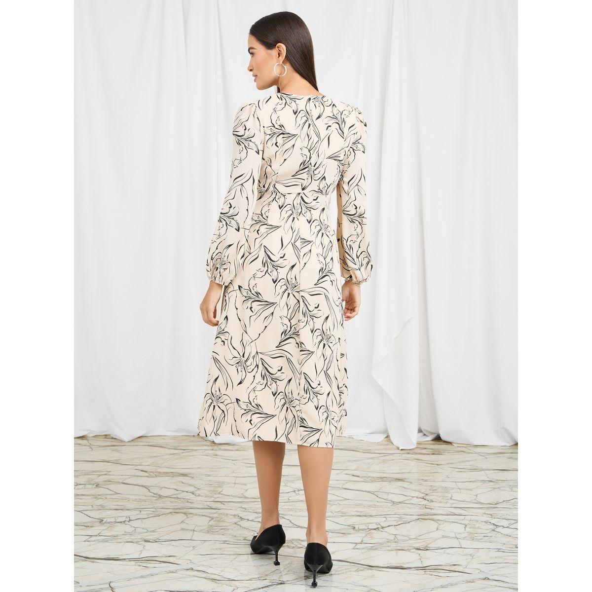 فستان ميدي مطبع بزهور مع أكمام بأساور-women-clothing-dresses-image-4