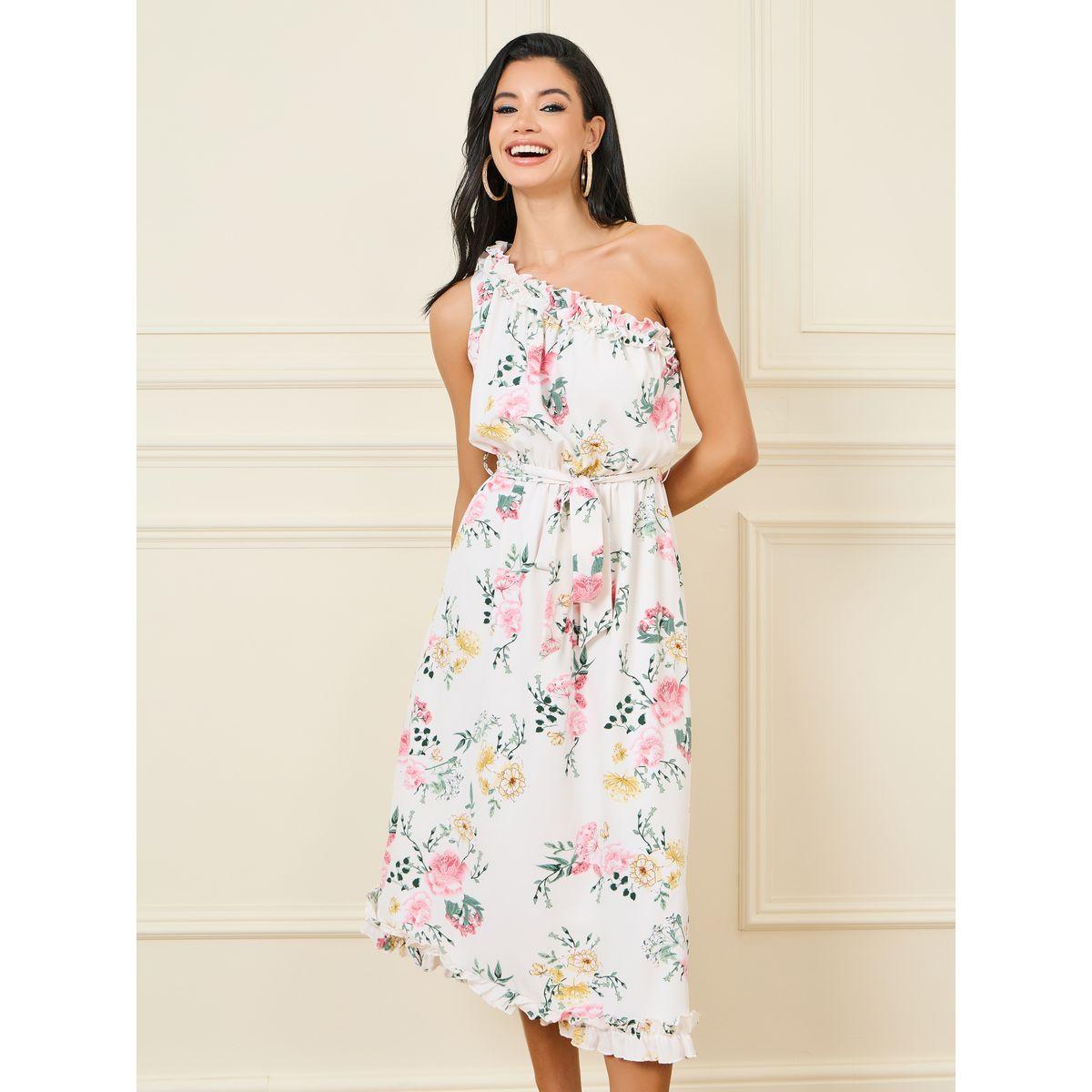Styli Floral Print Ruffle Detail One Shoulder Neck A-Line Midi Dress-women-clothing-dresses-image-1