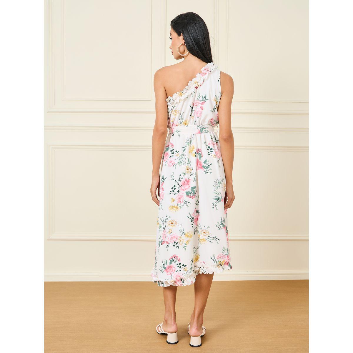 Styli Floral Print Ruffle Detail One Shoulder Neck A-Line Midi Dress-women-clothing-dresses-image-4