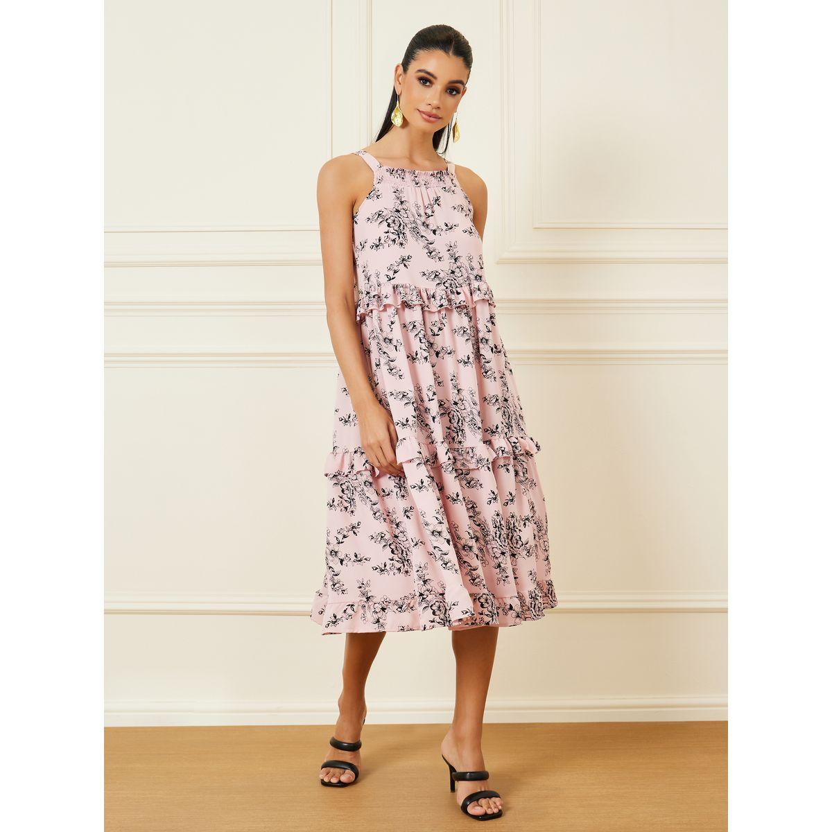 Styli Floral Print Ruffle Detail A-Line Midi Dress-women-clothing-dresses-image-1