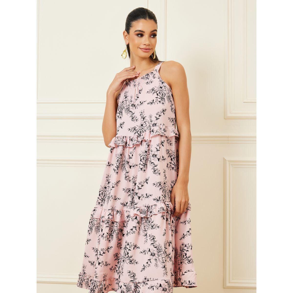 Styli Floral Print Ruffle Detail A-Line Midi Dress-women-clothing-dresses-image-2