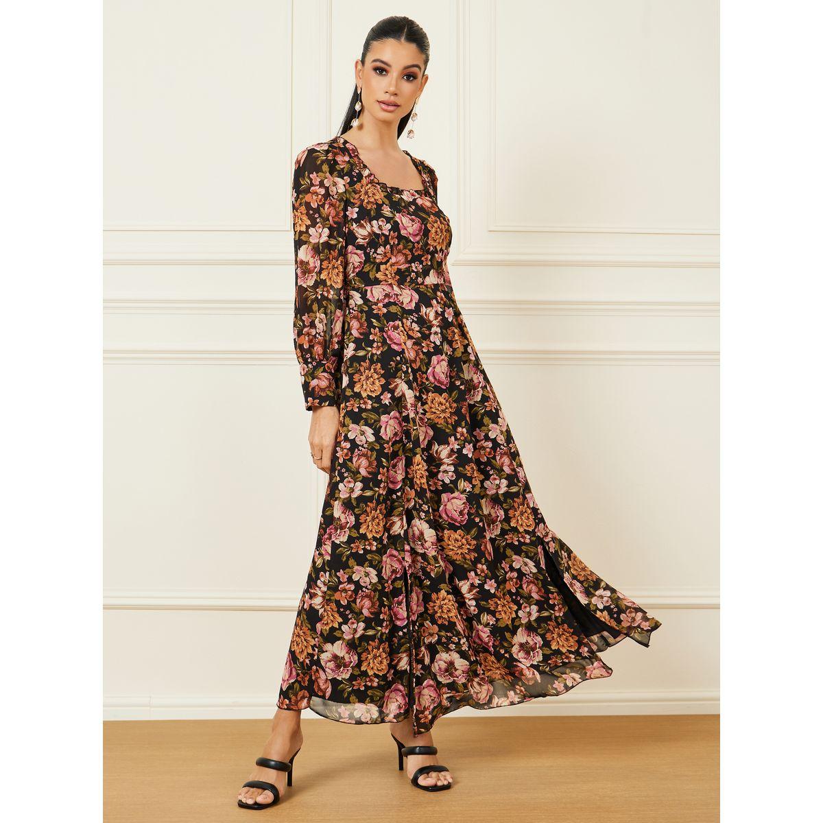 Styli Floral Print Square Neck A-Line Maxi Dress-women-clothing-dresses-image-1