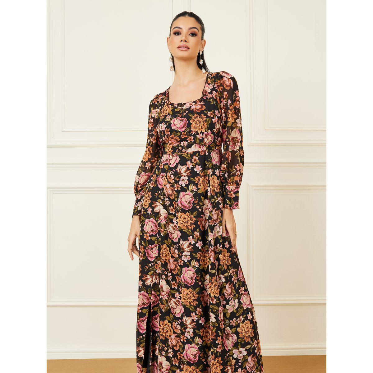 Styli Floral Print Square Neck A-Line Maxi Dress-women-clothing-dresses-image-2
