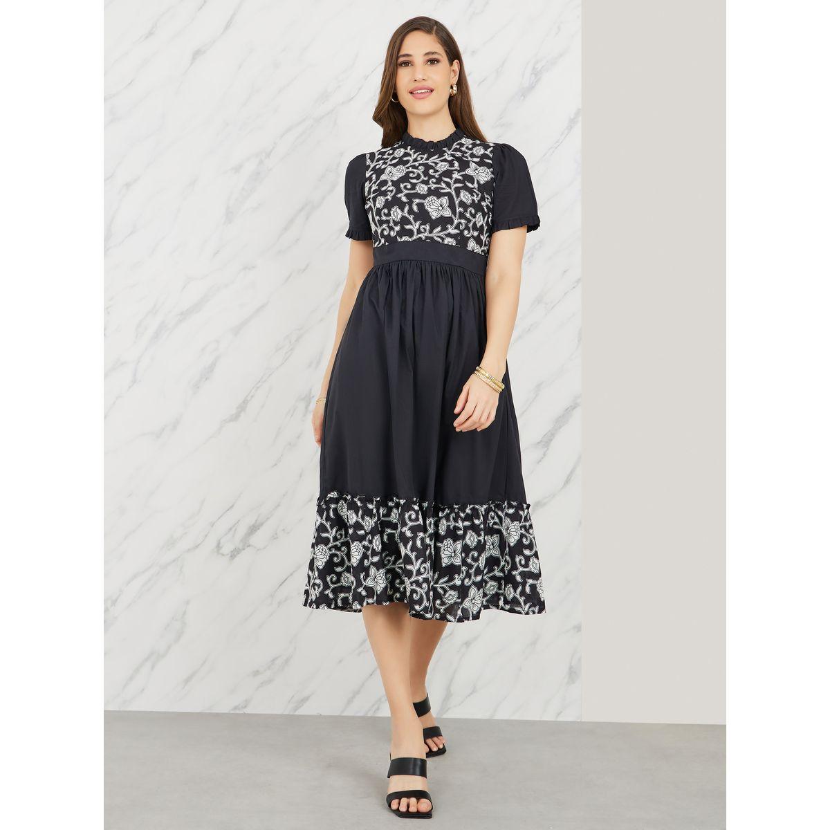 Styli Floral Print Frill Detail A-Line Midi Dress-women-clothing-dresses-image-1