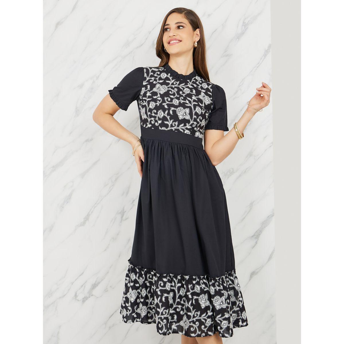 Styli Floral Print Frill Detail A-Line Midi Dress-women-clothing-dresses-image-2