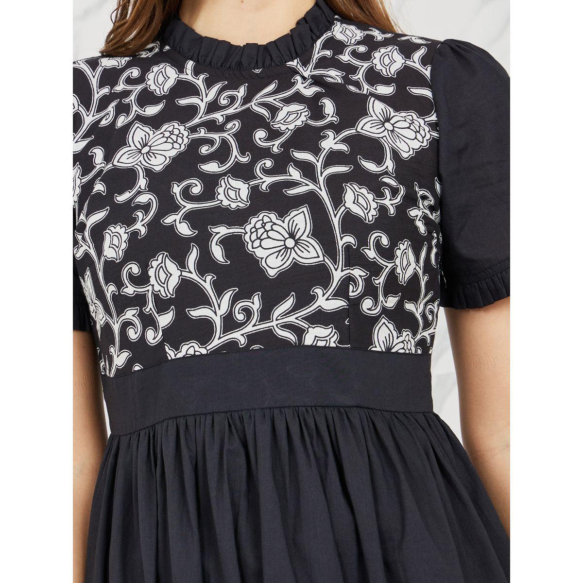 Styli Floral Print Frill Detail A-Line Midi Dress-women-clothing-dresses-image-3