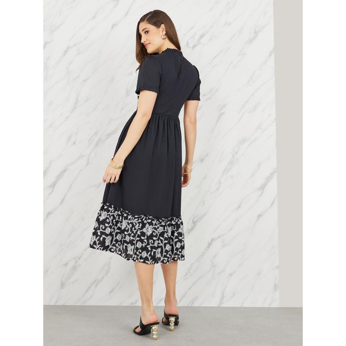 Styli Floral Print Frill Detail A-Line Midi Dress-women-clothing-dresses-image-4