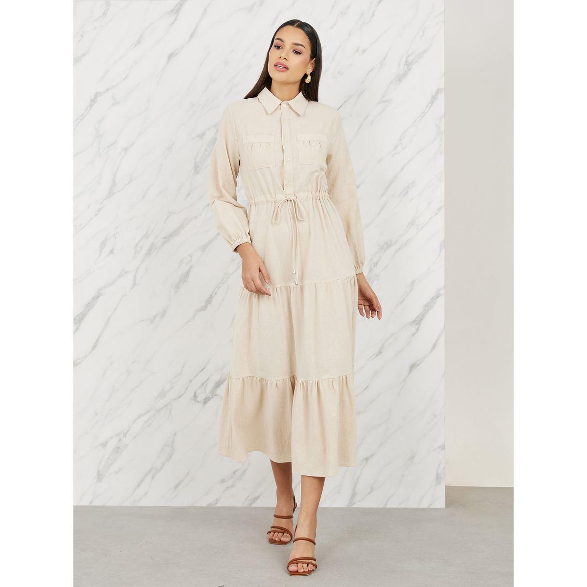 Styli Pocket Detail Collared Tiered Maxi Dress-women-clothing-dresses-image-1