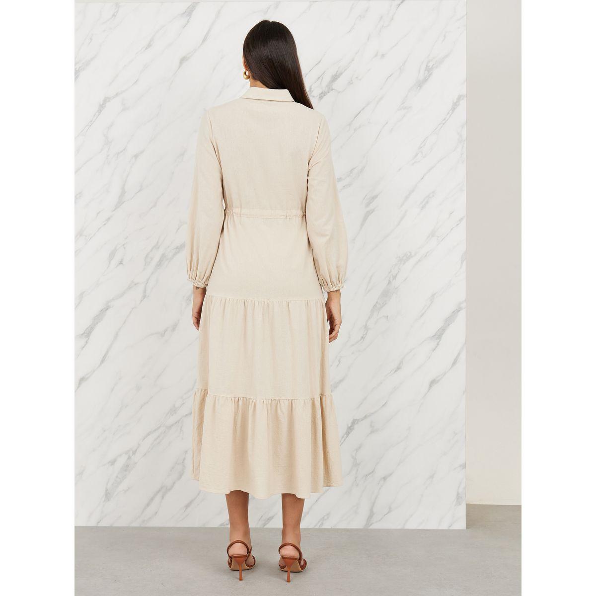 فستان طويل بكسرات وتفاصيل جيوب مع اربطة-women-clothing-dresses-image-4