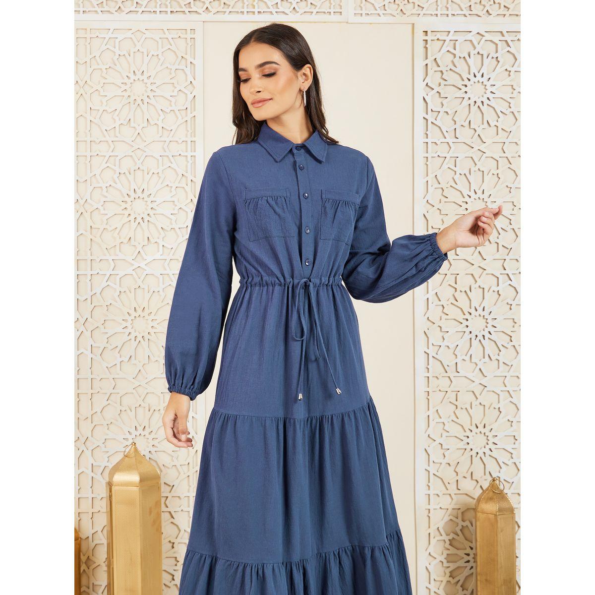 Styli Pocket Detail Collared Tiered Maxi Dress-women-clothing-dresses-image-2