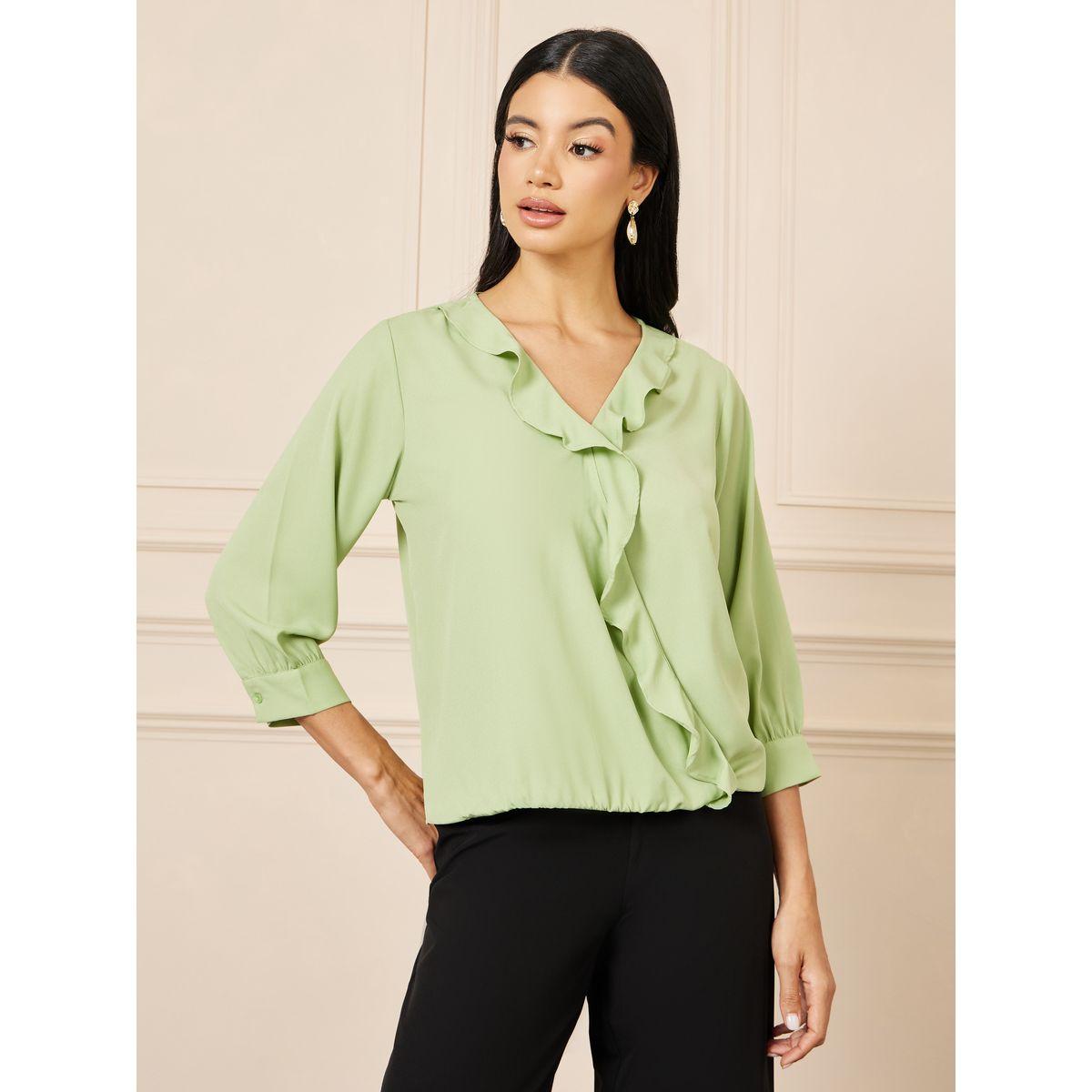 Styli Moss Crepe V Neck Ruffle Detail Top-women-clothing-shirtsandblouses-blouses-image-2