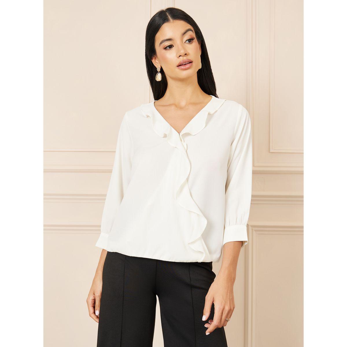Styli Moss Crepe V Neck Ruffle Detail Top-women-clothing-shirtsandblouses-blouses-image-2
