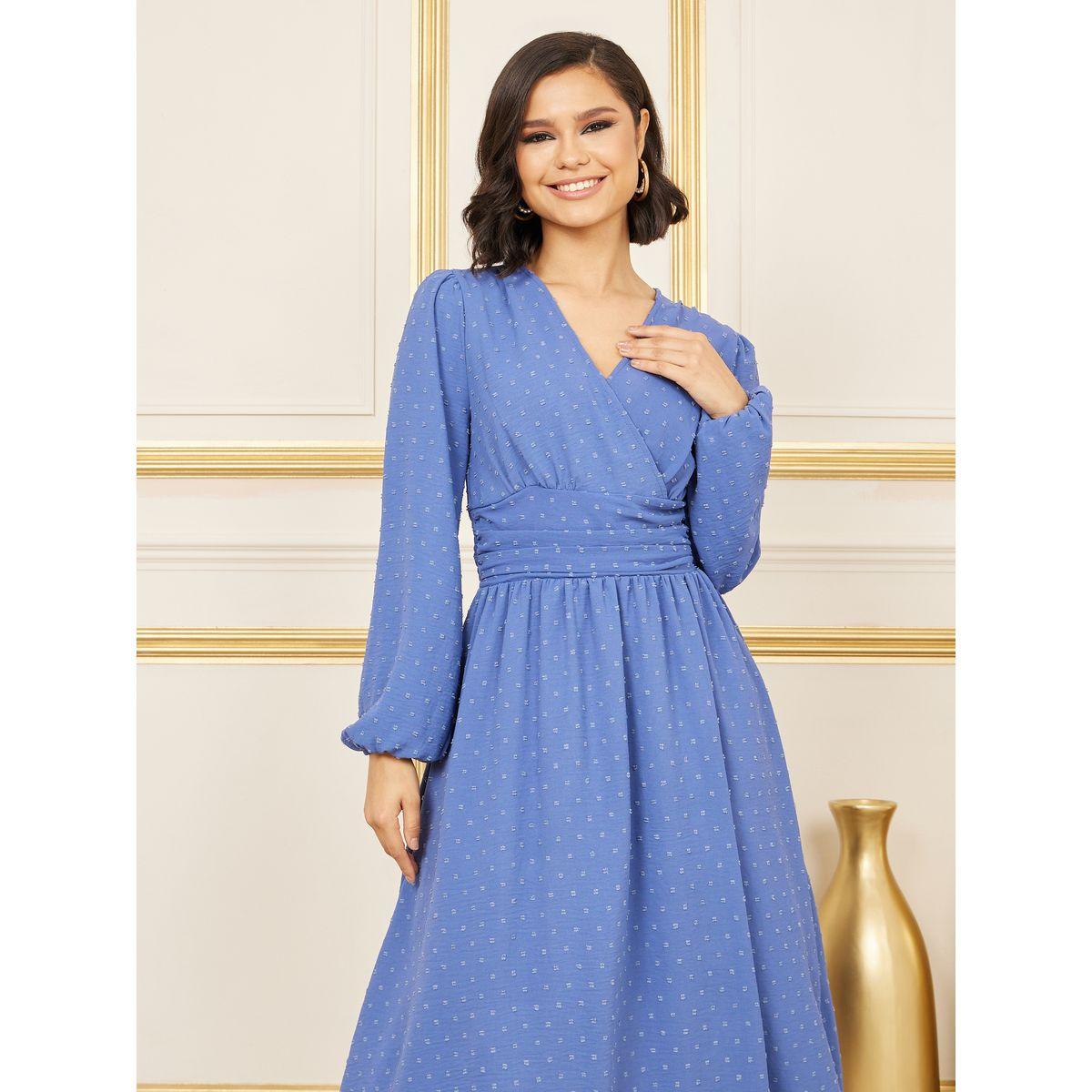 Styli Dobby Pleated Smocked Waist A-Line Midi Dress-women-clothing-dresses-image-2