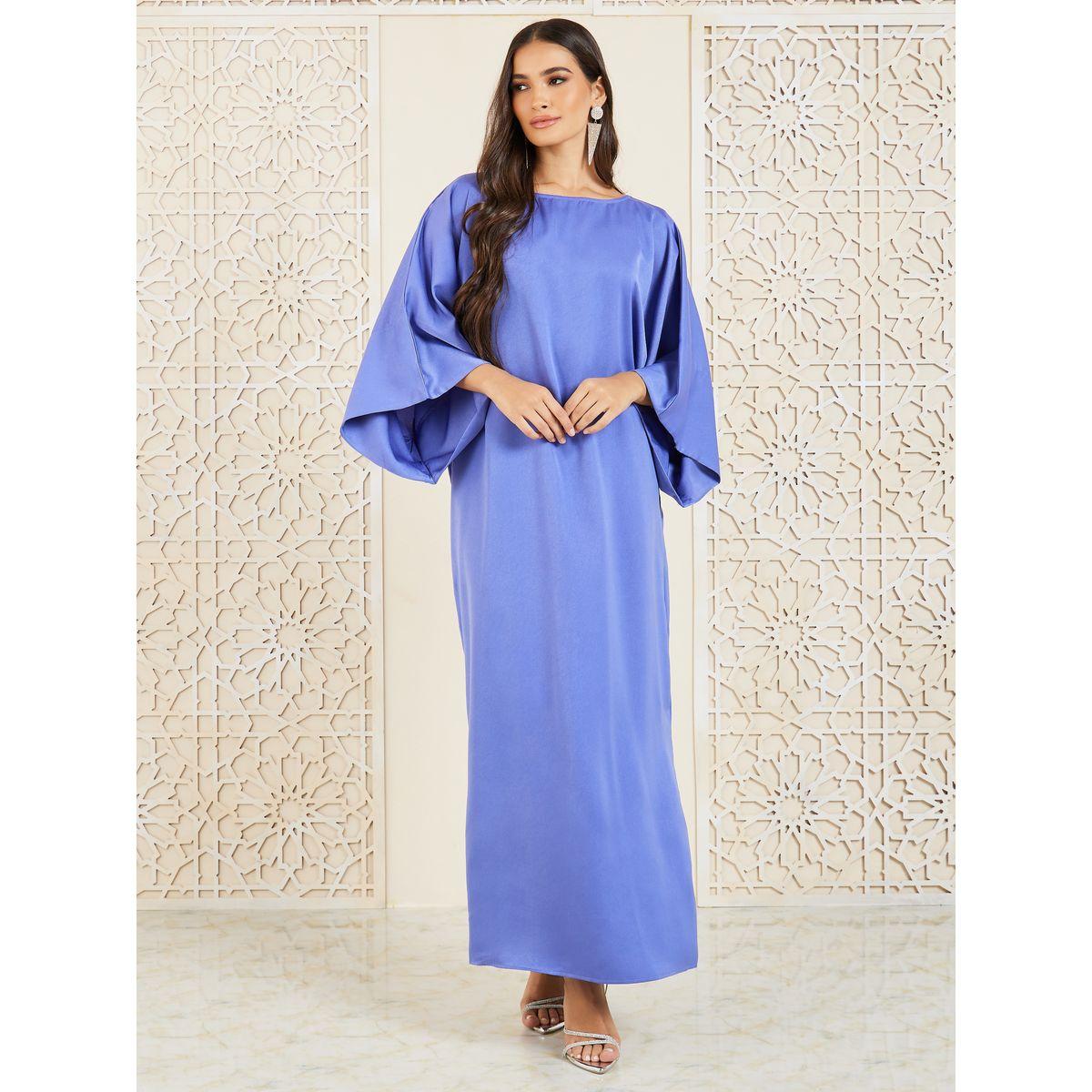 Styli Satin Cape Sleeves Shift Maxi Dress-women-clothing-dresses-image-1