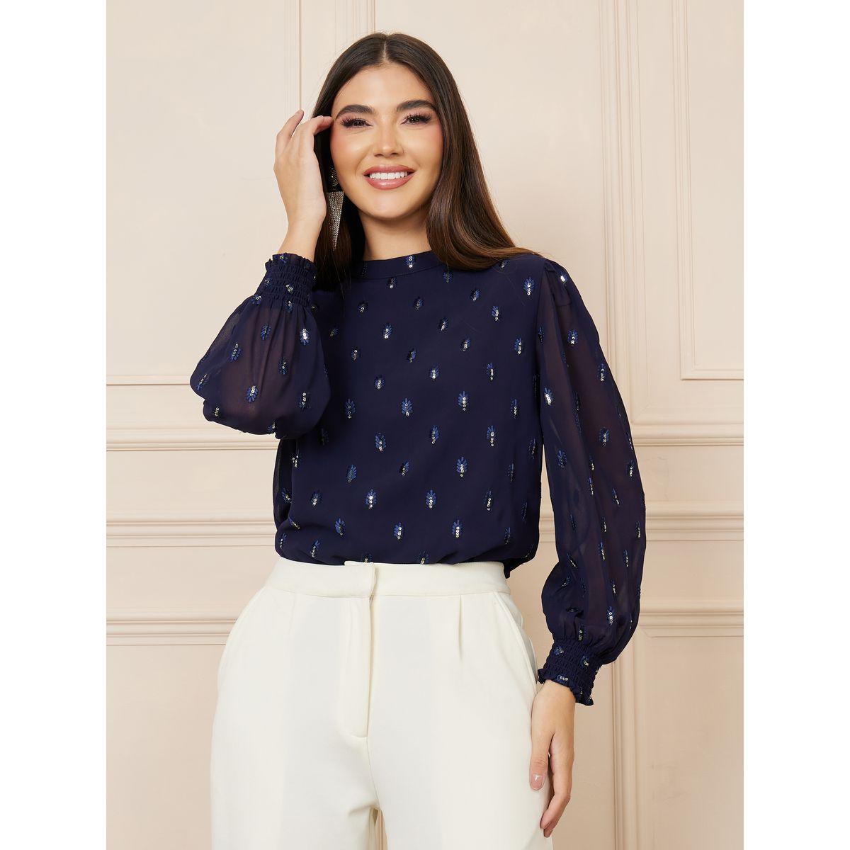 بلوزة بياقة عالية مزينة بالترتر-women-clothing-shirtsandblouses-blouses-image-1