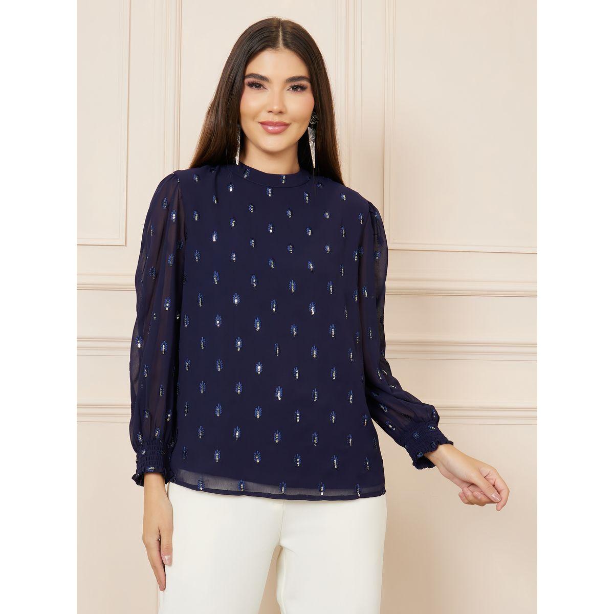 بلوزة بياقة عالية مزينة بالترتر-women-clothing-shirtsandblouses-blouses-image-2