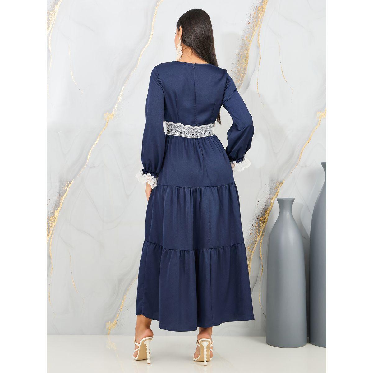 فستان طويل بكسرات وياقة بأربطة-women-clothing-dresses-image-4