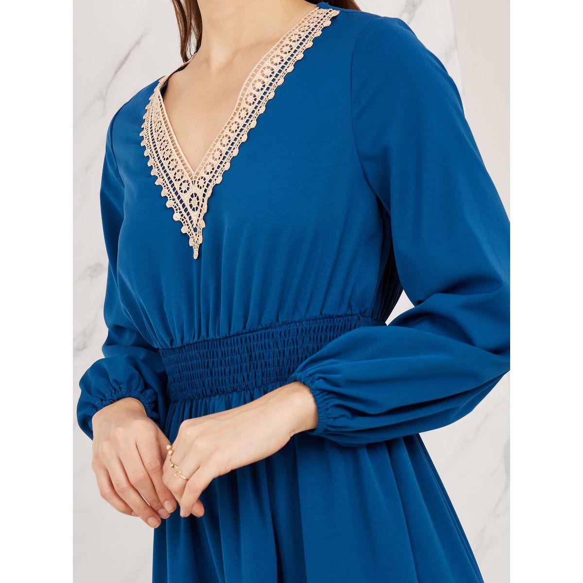 Styli Lace Trim V Neck Smocked Waist Tiered Maxi Dress-women-clothing-dresses-image-3