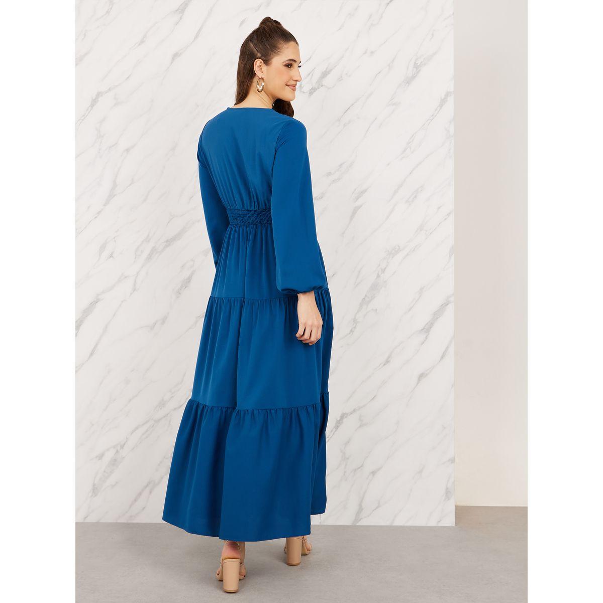 Styli Lace Trim V Neck Smocked Waist Tiered Maxi Dress-women-clothing-dresses-image-4
