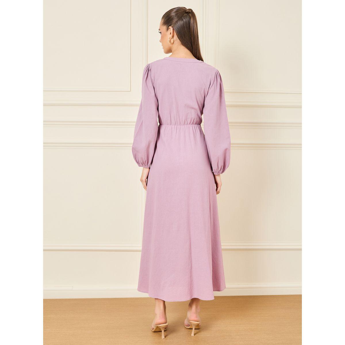 Styli Balloon Sleeves Front Button and Tie Up A-Line Dress-women-clothing-dresses-image-4