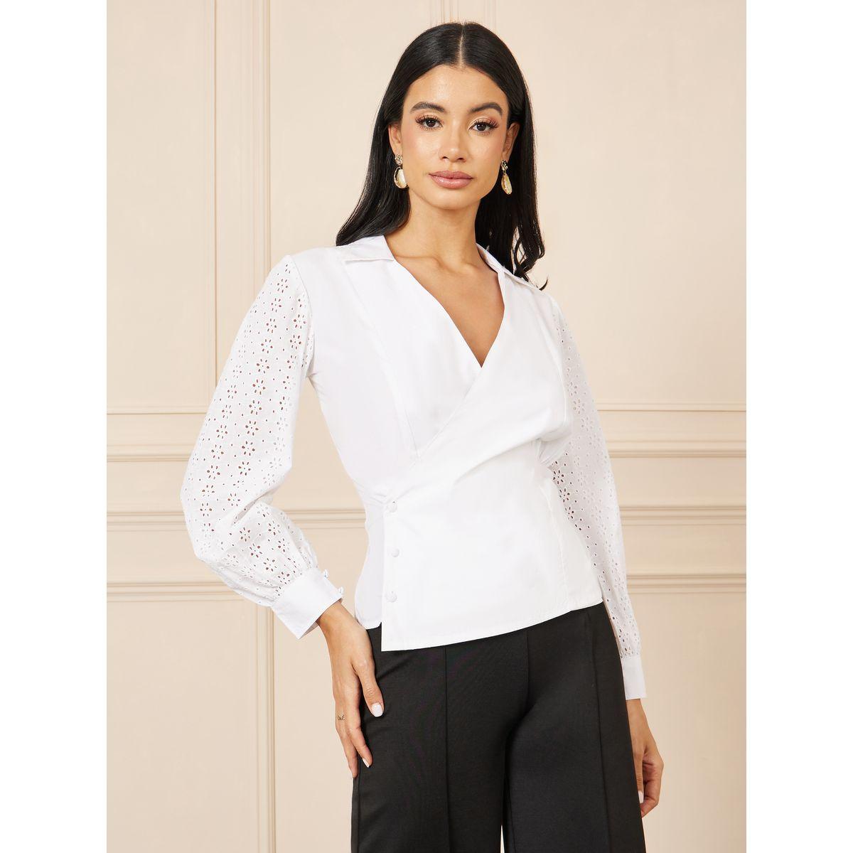 بلوزة بنمط لف واكمام طويلة مع ازرار غلق-women-clothing-shirtsandblouses-blouses-image-1