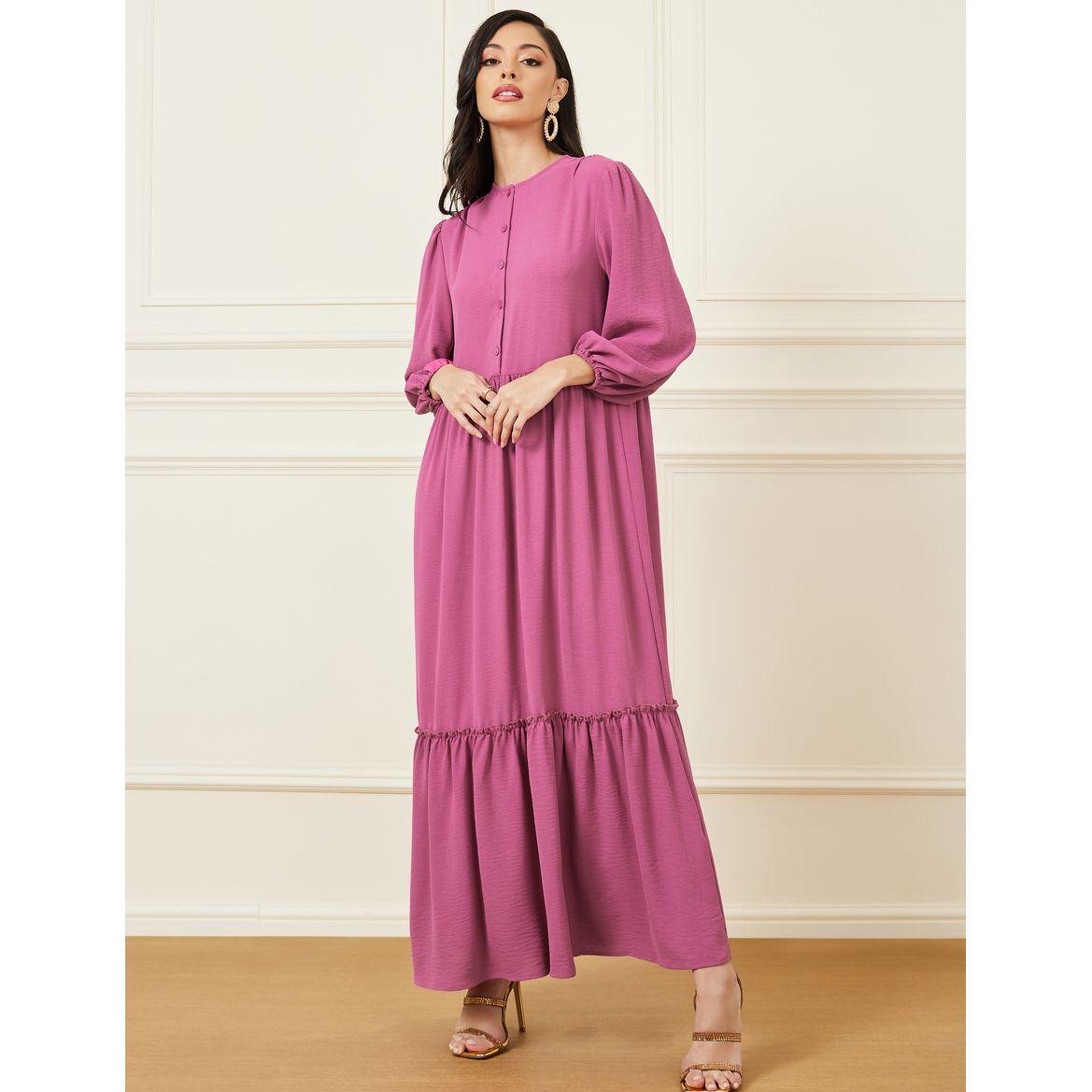 Styli Solid Volume Sleeve A-Line Maxi Dress-women-clothing-dresses-image-1