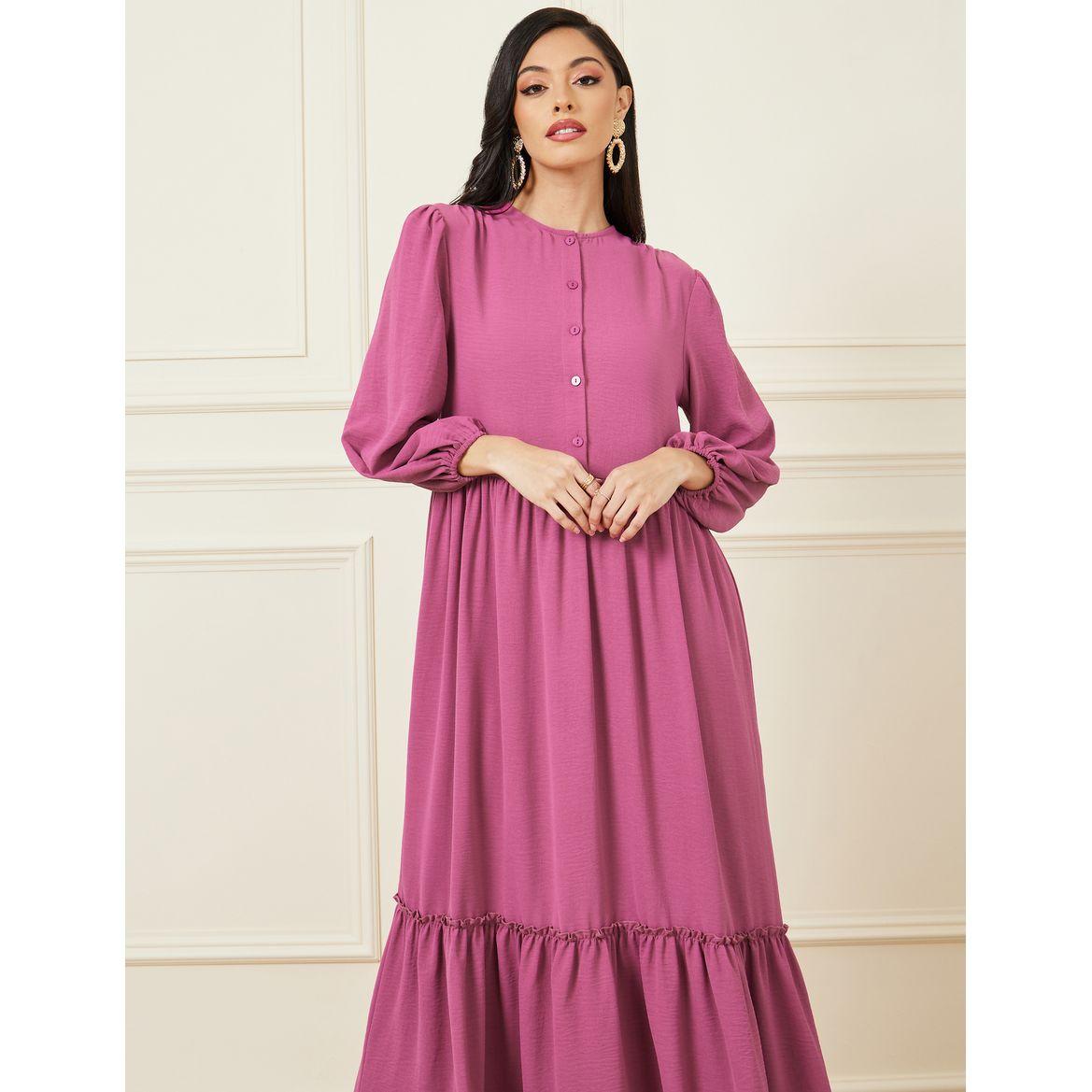 Styli Solid Volume Sleeve A-Line Maxi Dress-women-clothing-dresses-image-2