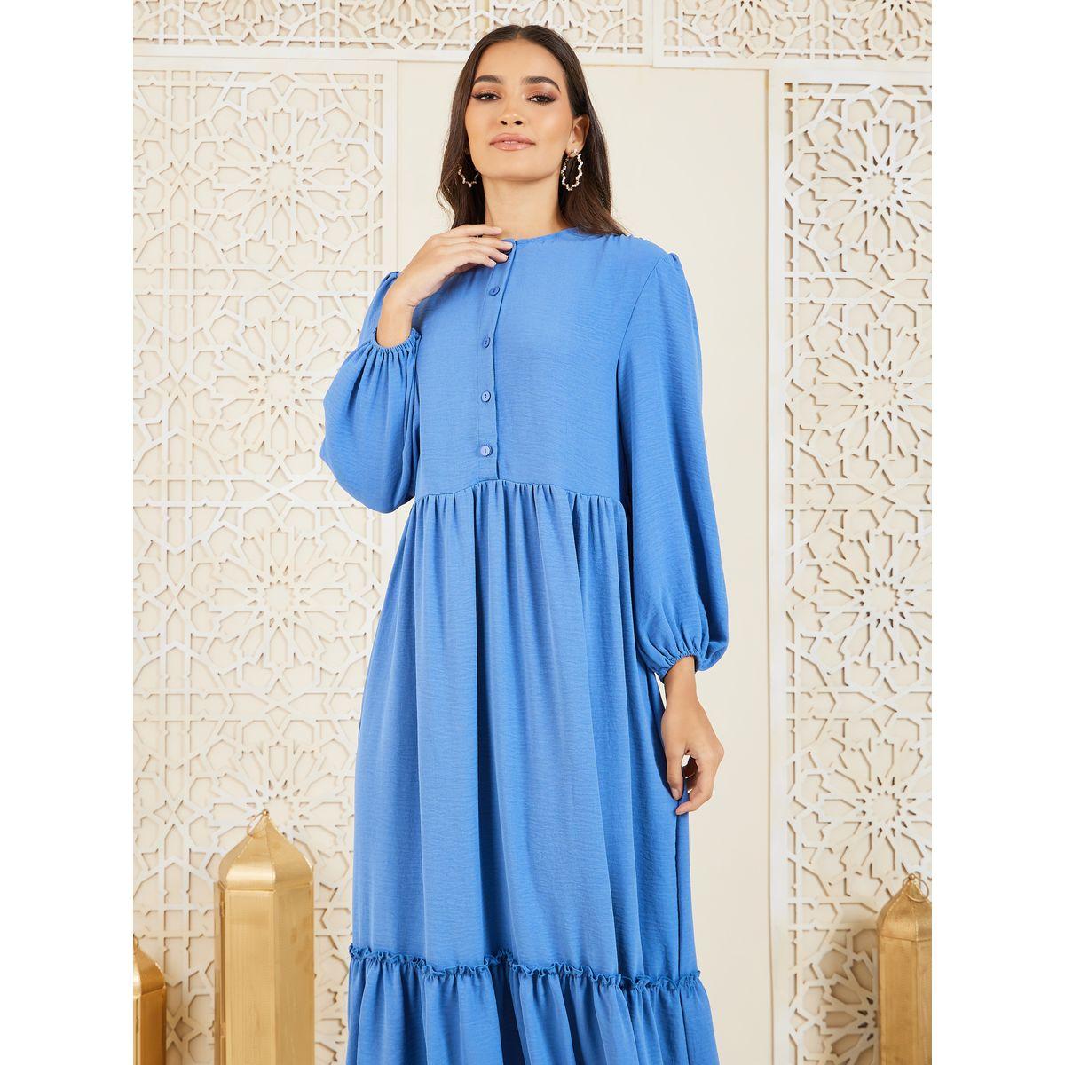 فستان طويل باكمام فوليوم وأزرار-women-clothing-dresses-image-2