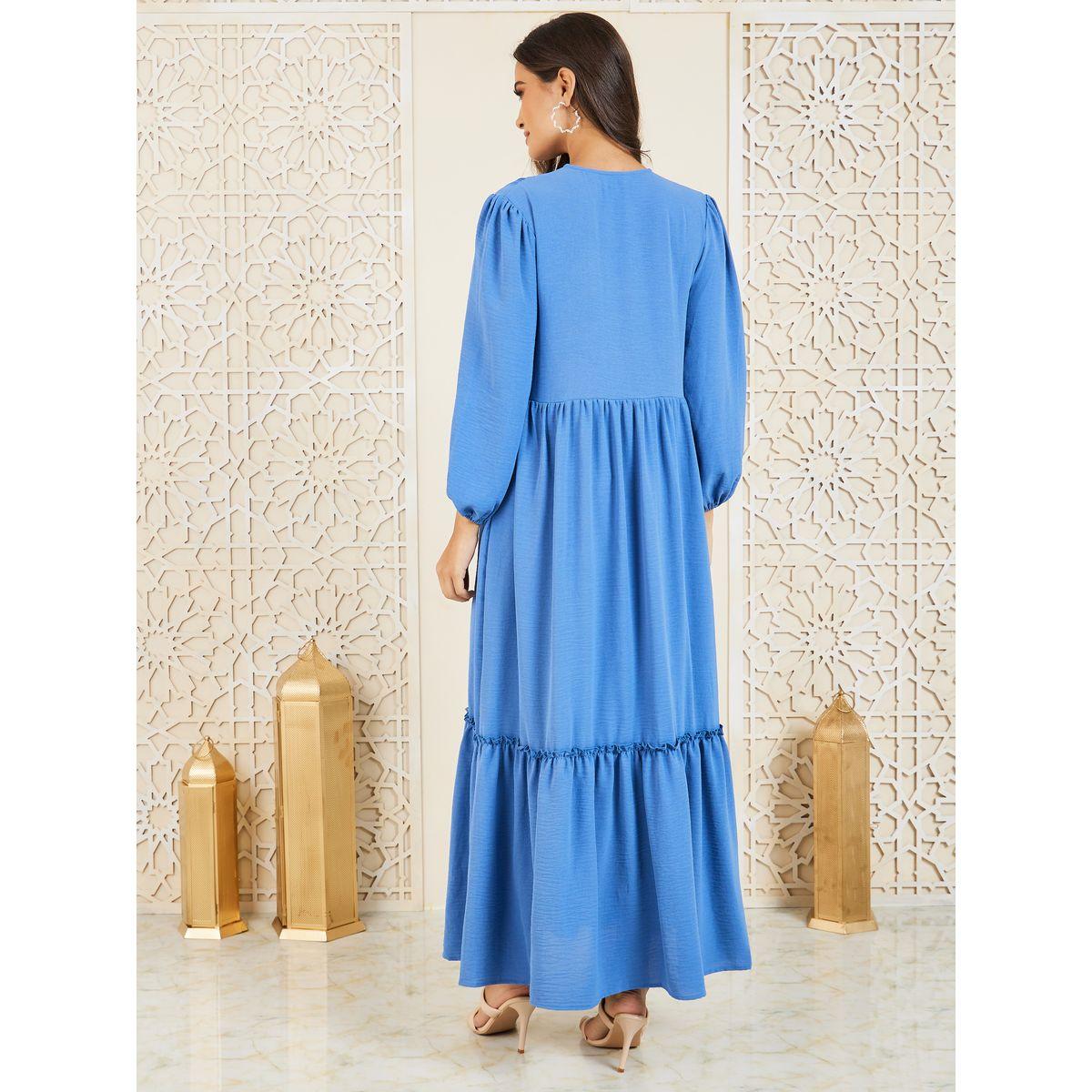 Styli Front Button Volume Sleeve A-Line Maxi Dress-women-clothing-dresses-image-4