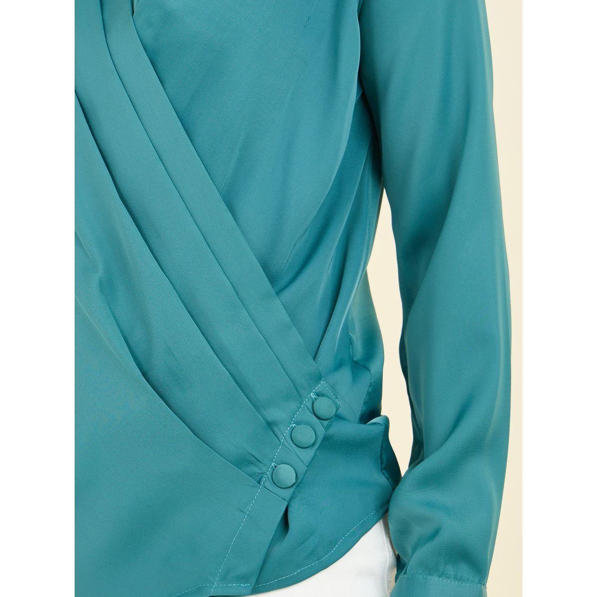 Styli Pleated V Neck Button Closure Wrap Top-women-clothing-shirtsandblouses-blouses-image-3