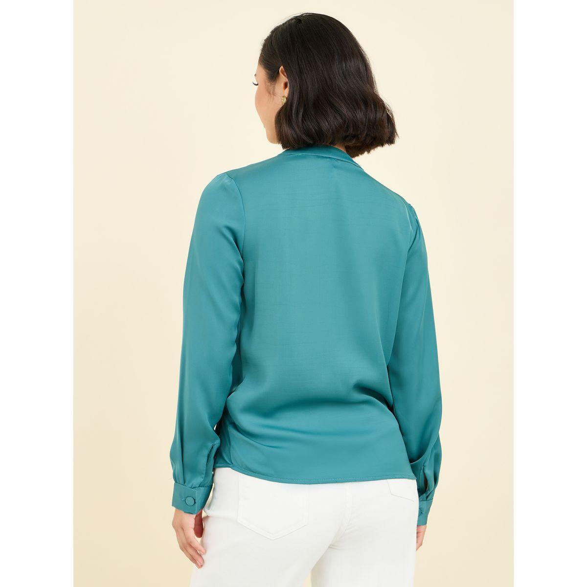 Styli Pleated V Neck Button Closure Wrap Top-women-clothing-shirtsandblouses-blouses-image-4