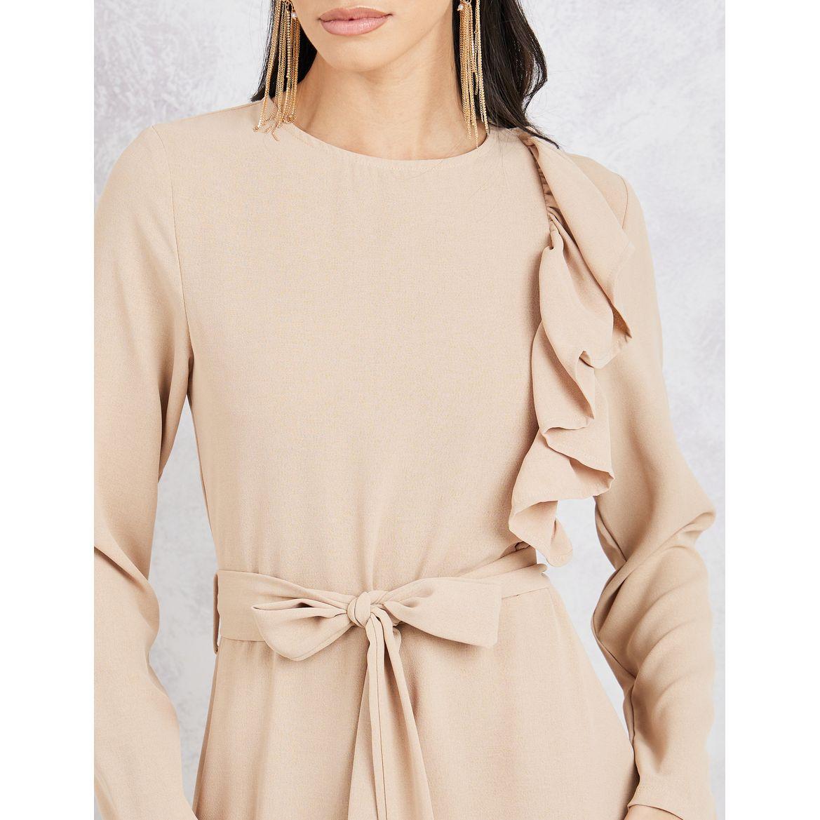 فستان طويل بكسرات وكشكش مع حزام-women-clothing-dresses-image-3