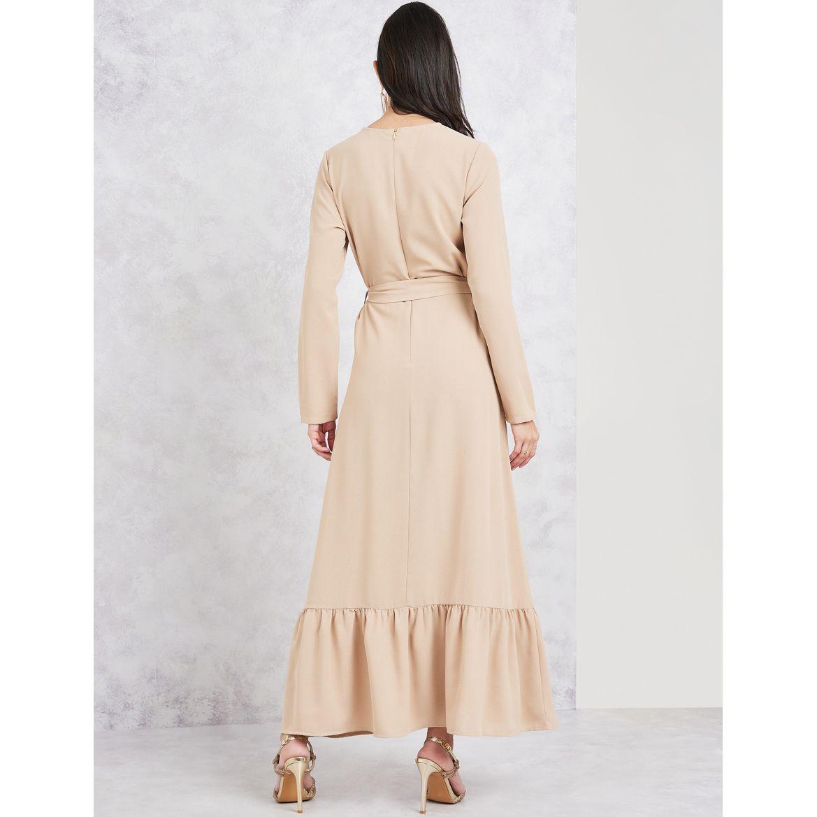 فستان طويل بكسرات وكشكش مع حزام-women-clothing-dresses-image-4