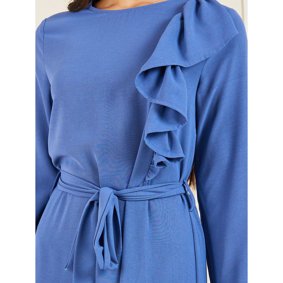 فستان ماكسي بتفاصيل كشكشة أنيقة مع ربطة ساق ذاتية-women-clothing-dresses-image-3